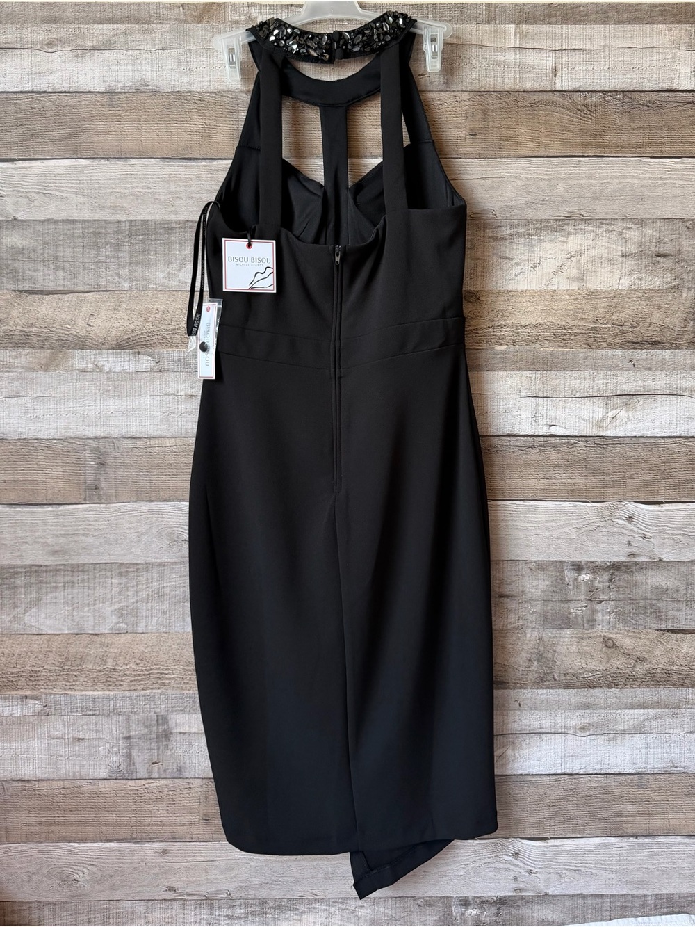 Bisou Bisou Black Beaded Halter Open Back Tulip Hem Cocktail Party Dress NWT Sz4 - Picture 5 of 16